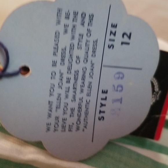 1950-1960 DRESS .  VINTAGE. GREEN AND WHITE,  SIZE 12 ORIGINAL TAGS- ELLEN JOAN - Picture 5 of 8